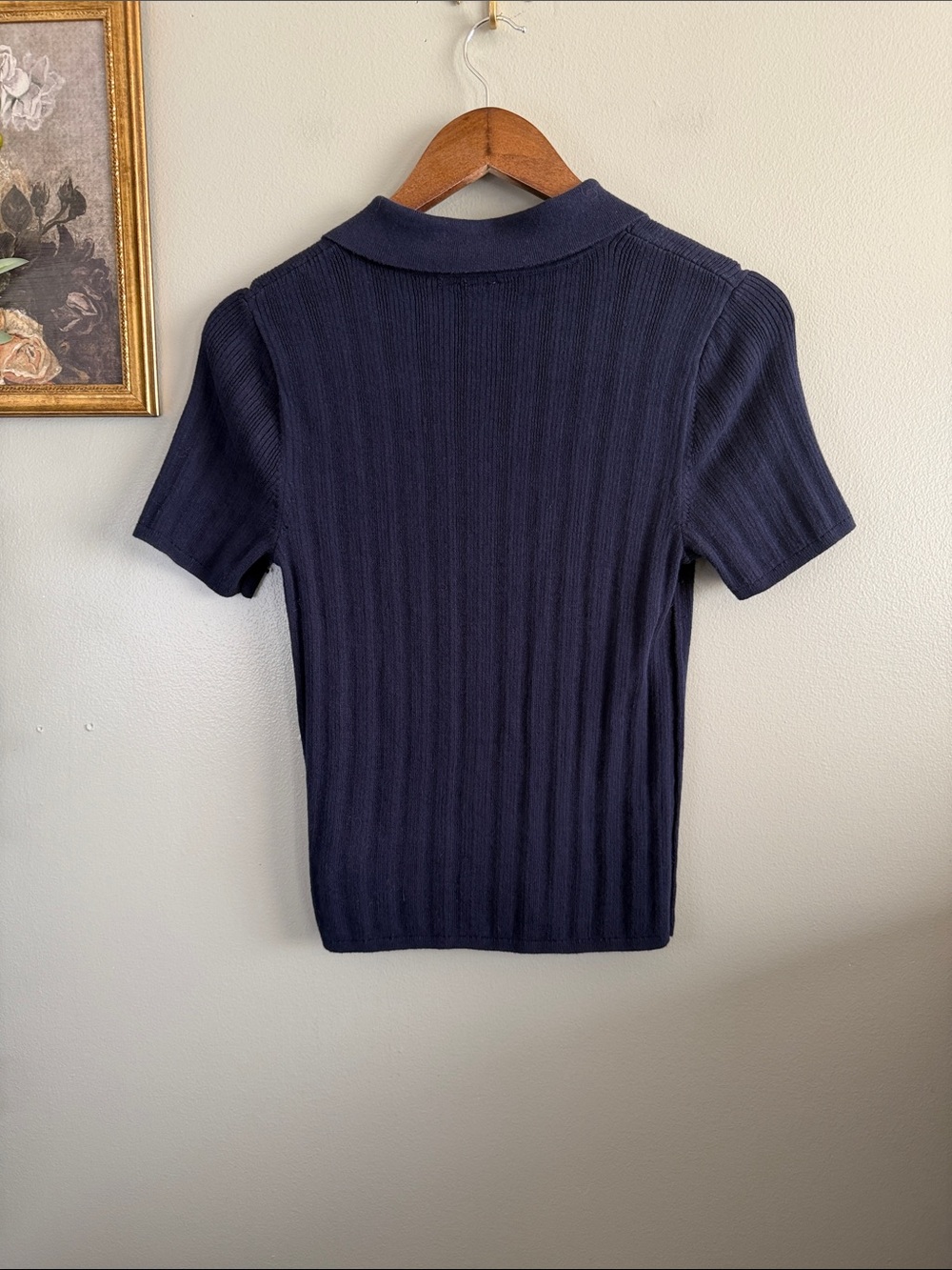 Gap Navy Ribbed Knit Polo Top Medium 100% Cotton Preppy Classic - Picture 6 of 8